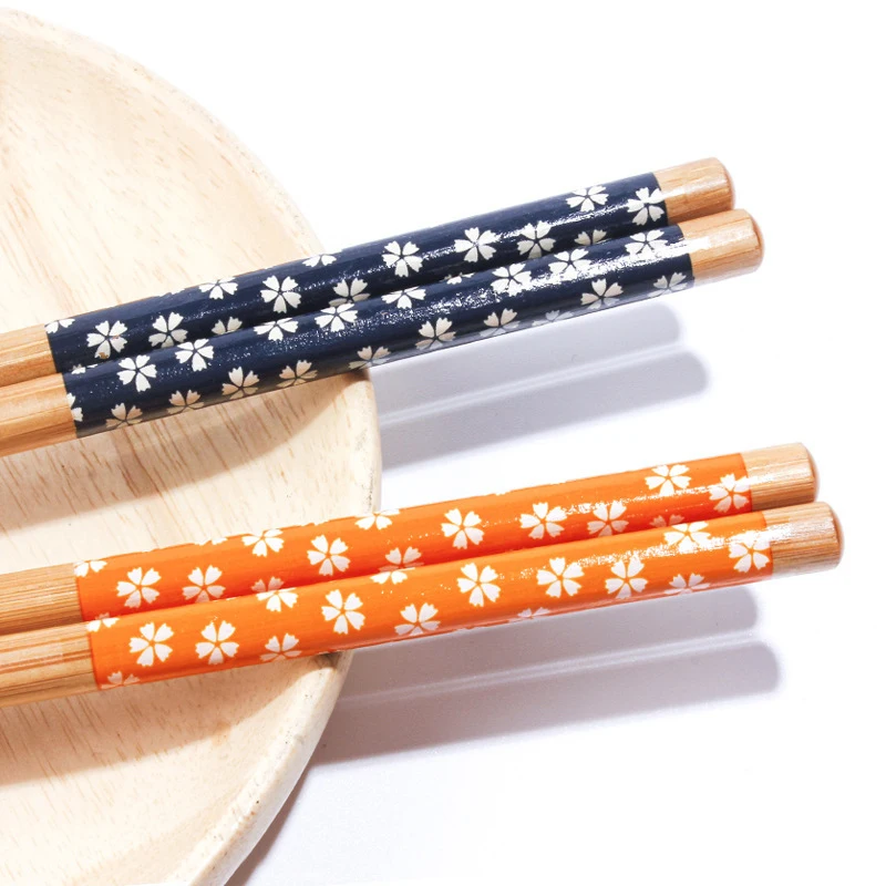 5 Pairs Bamboo And Wood Printed Chopsticks Small Flower Phyllostachys Pubescens Chopsticks Sushi Dinner Reusable MaterialS