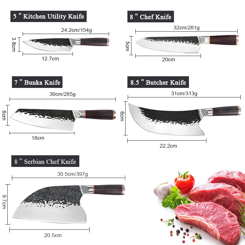 Professional 8.5 inch stainless steel butcher knife forged blade kitchen chef knife with ebony handle
