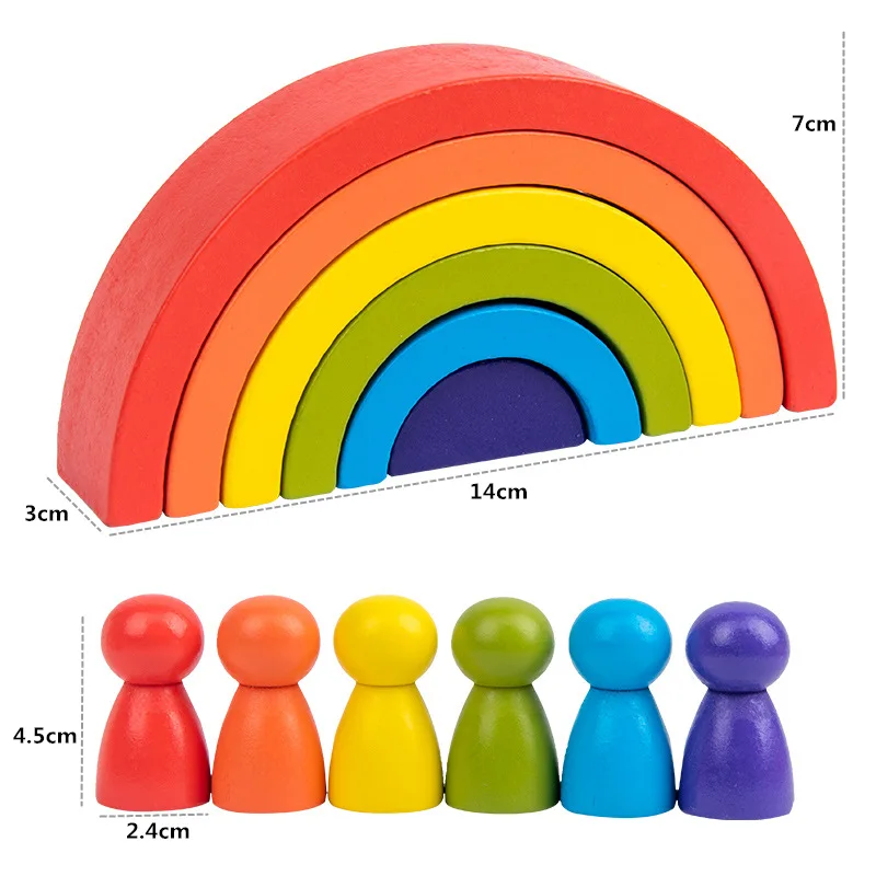 Wooden Toys Rainbow Stacking Blocks-Montessori Toys Building Blocks Open Ended Preschool Activity Educational Toy