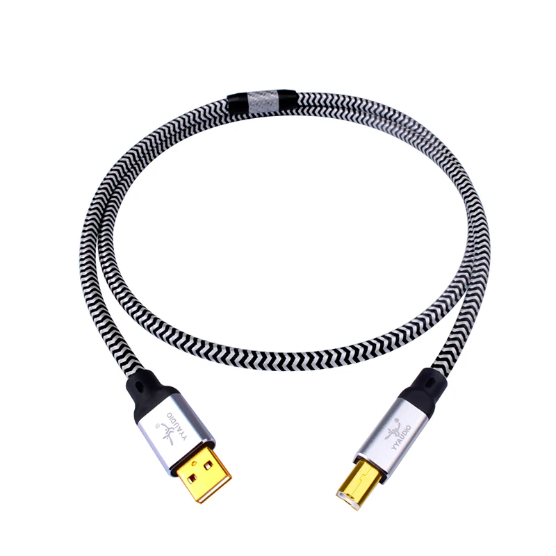 OEM / ODM Y9 USB A to USB B Audio Cable USB1.0 to USB2.0 7N OCC Silver Plating Carbon Fiber Ring Black & White