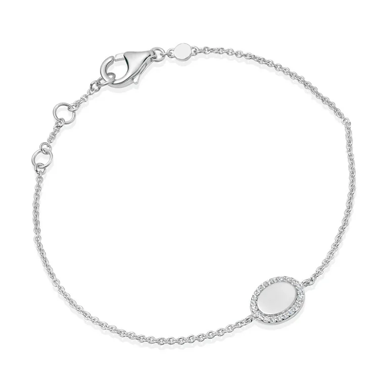 Personalized 925 sterling silver 14k gold zircon oval blank disc custom name bracelet