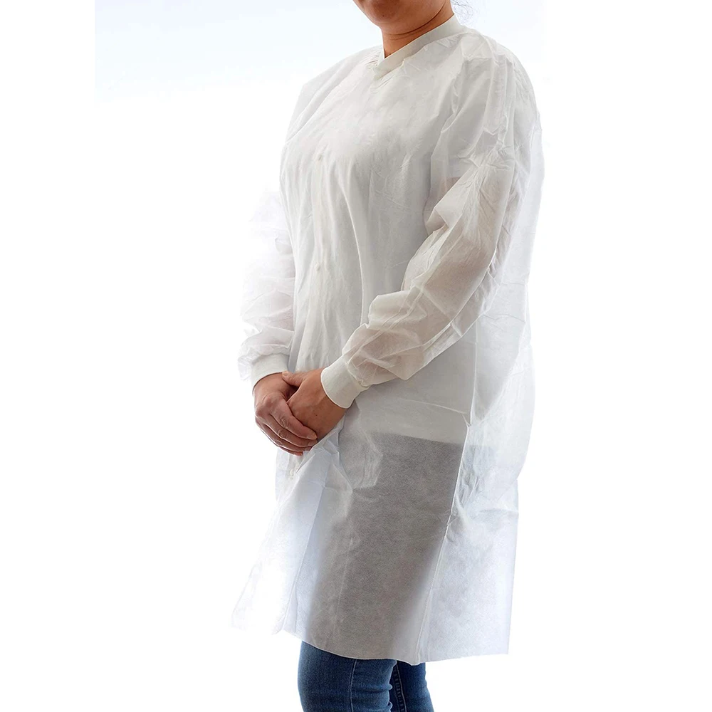 Одноразовое лабораторное пальто SMS без карманов, Белый, средний размер, 10 упаковок