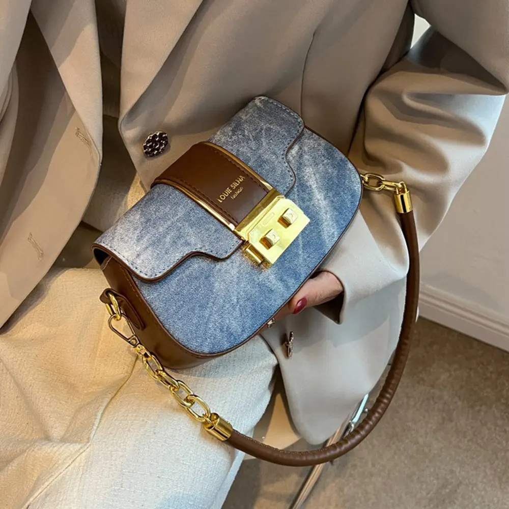 Оптовая продажа, модная женская сумка Bolsos Mujeres, винтажная джинсовая кожаная маленькая сумка через плечо