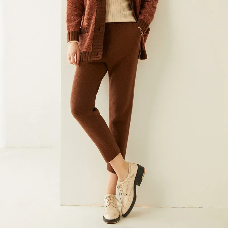 Made In Inner Mongolia Customization Logo Cashmere Carrot Harem Pants Women Loose Thick Knit Cashmere Pants For Women