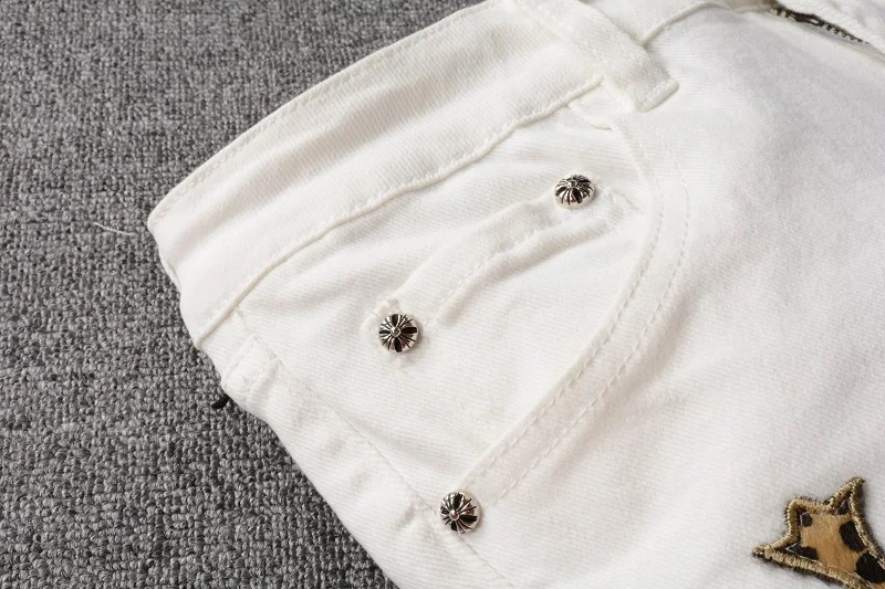 Rts For Dropshipping 724 Custom  golden leopard jens pant print cross white stretch  youth slim pants high street damaged jeans denim men