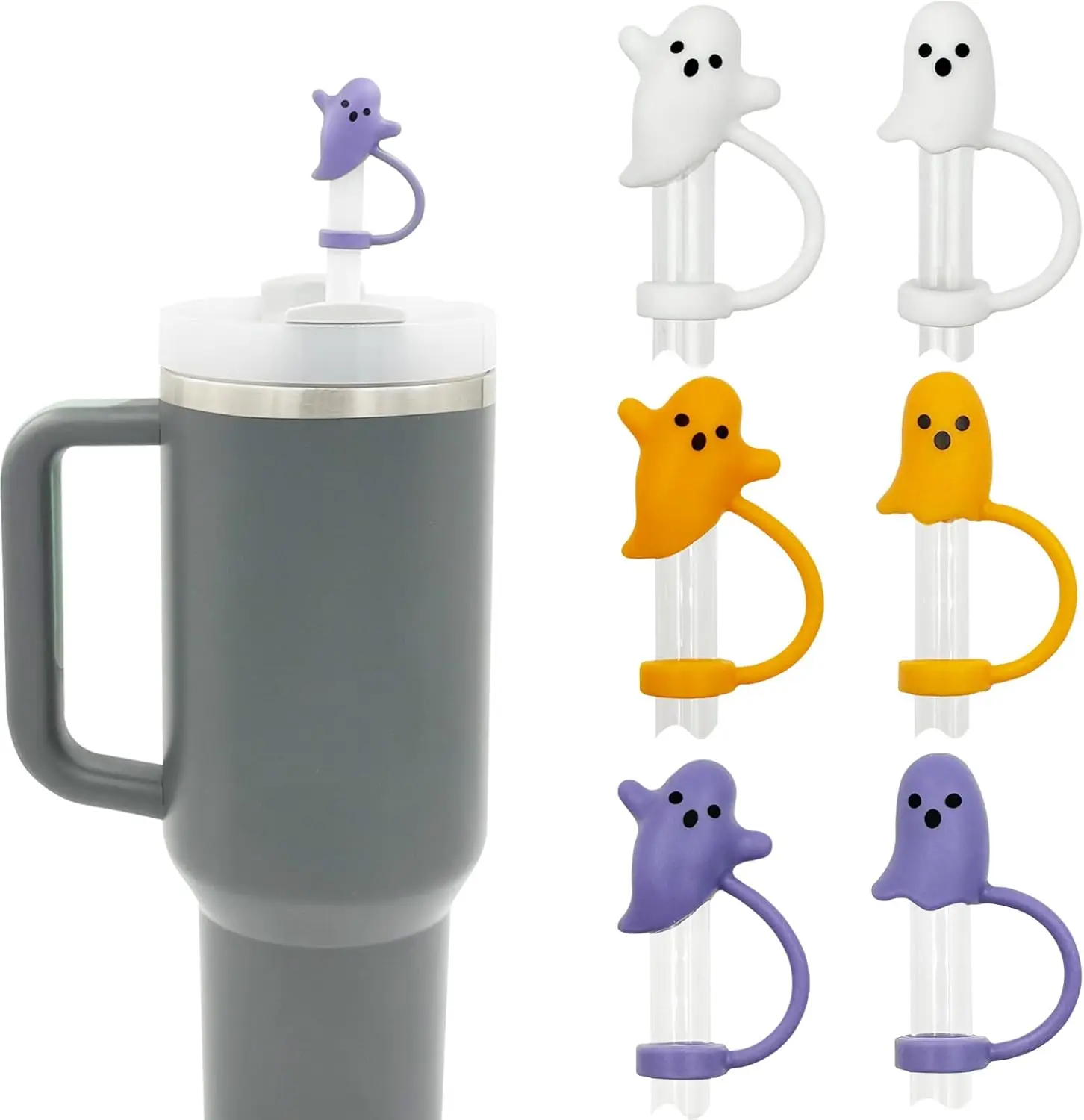 Cute Ghost Straw Covers Cap Halloween Boo Ghost  Straw Topper 10mm/0.4In Straw Lids Protectors