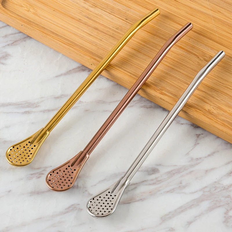 Wholesale Eco friendly Straw Reusable Yerba Tea Mate Bombilla Straw Stir Spoon Stainless Steel