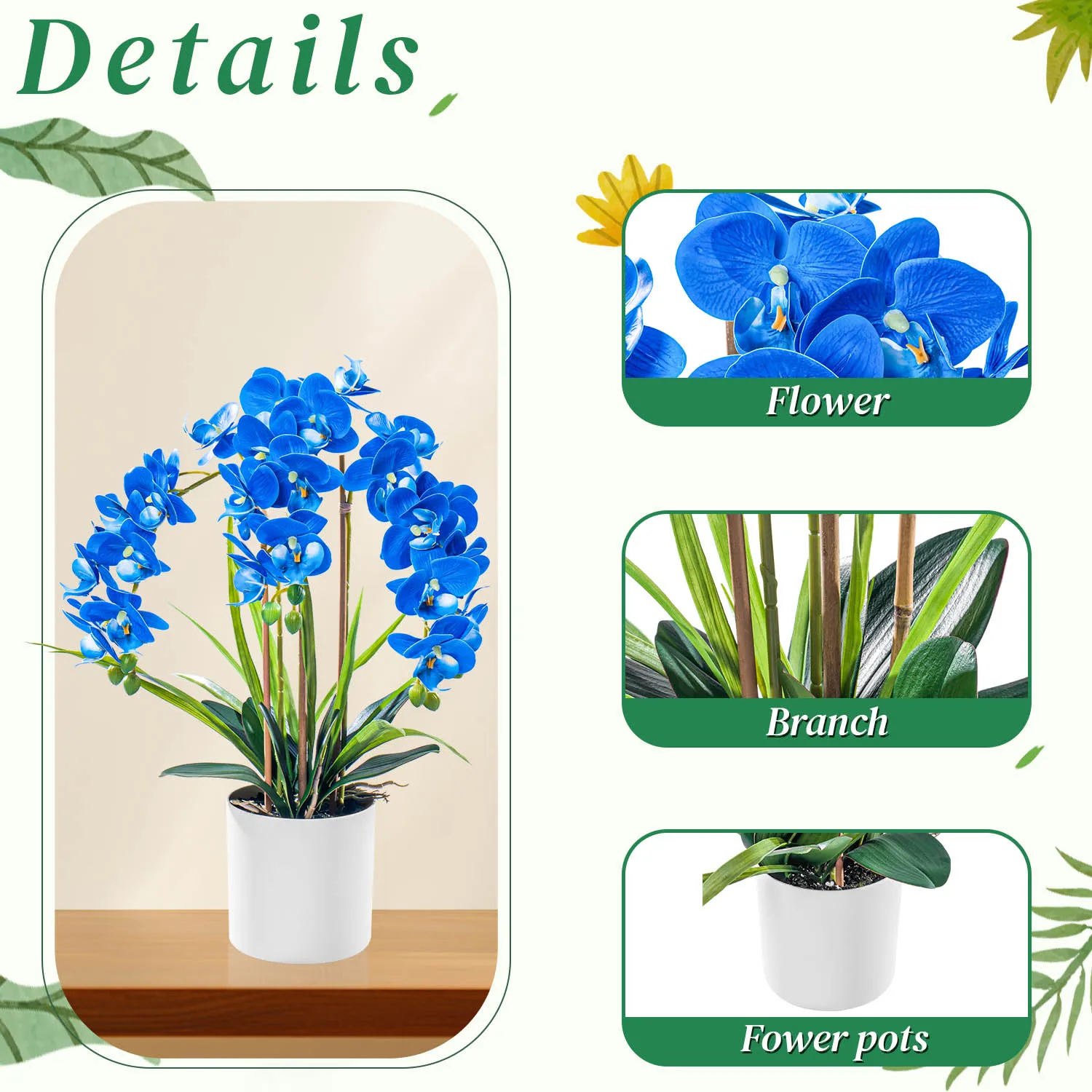 Wholesale Orchids Natural-like Artificial Flowers Plants White Real Touch  Room Decoration Decor With Pot