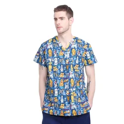 China Custom Summer Hospital medical scrubs nursing uniforms printed top and pants for unisex