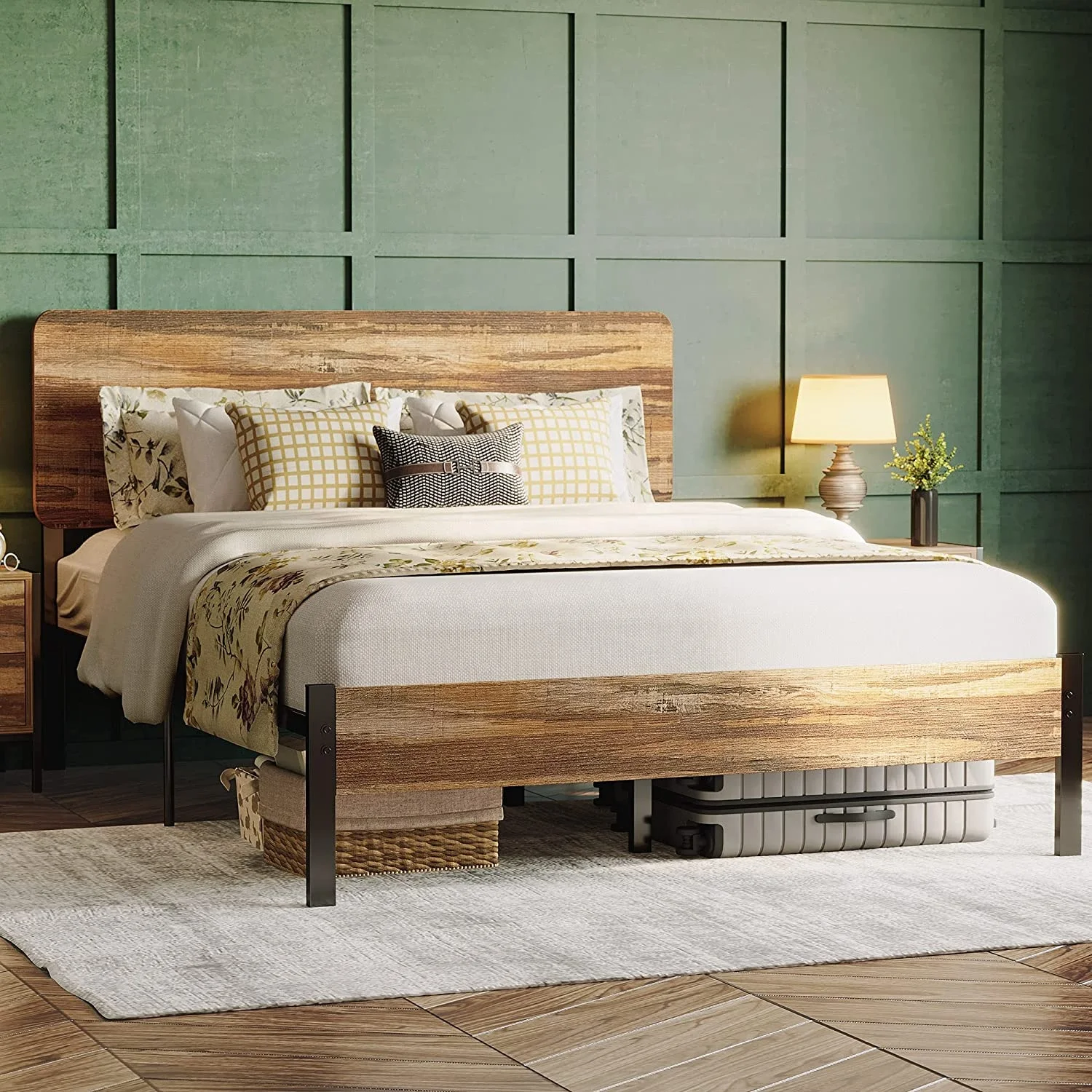 Wood Metal Bed Frame Queen Size Bed with King/Full/Queen/Twin Size