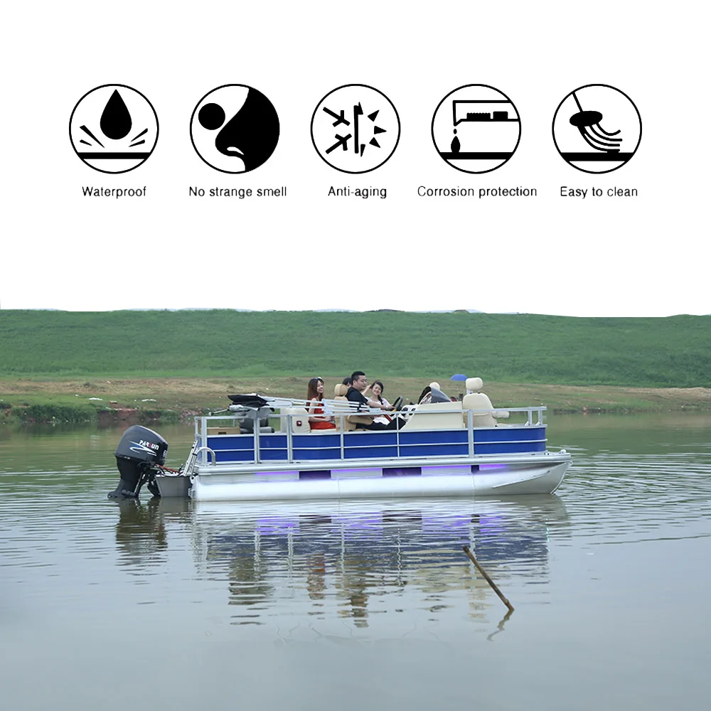 Kinocean High-End 4-Person Aluminum Pontoon Boat Electric Sport Fishing Boat for Lake & River with Outboard Engine Included