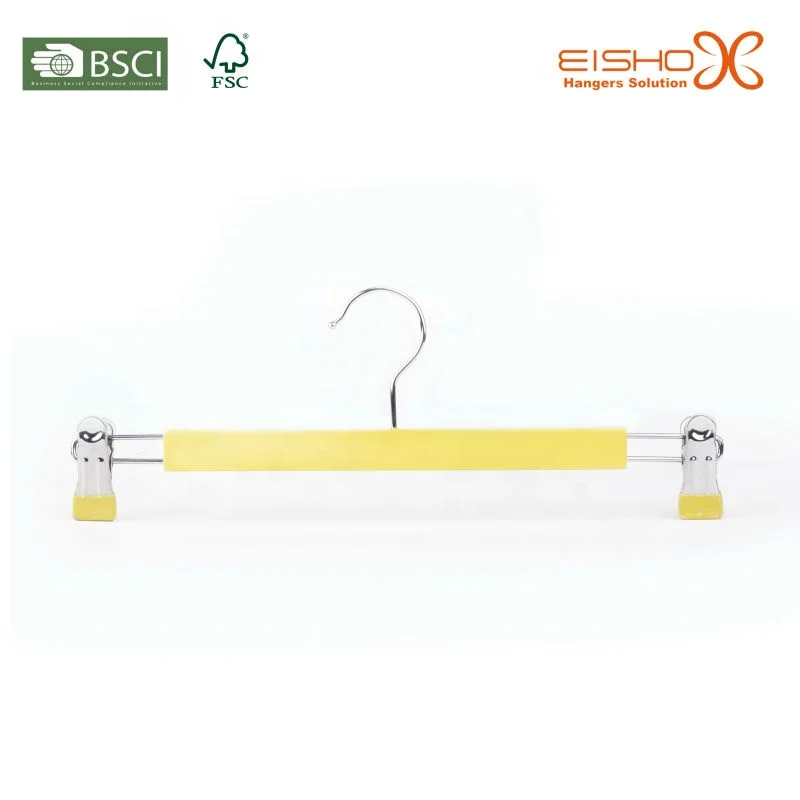 EISHO  Wholesale Colorful Cute Adjustable Baby Hanger Pant Hangers With Clips Kids Wood Hanger