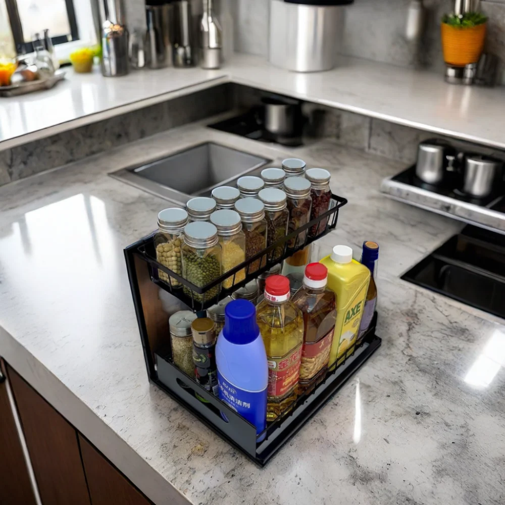 Professional Kitchen and Bathroom Under-sink Organizer Storage Rack Black Kitchen Accessories Storage Holders & Racks TUV/FDA