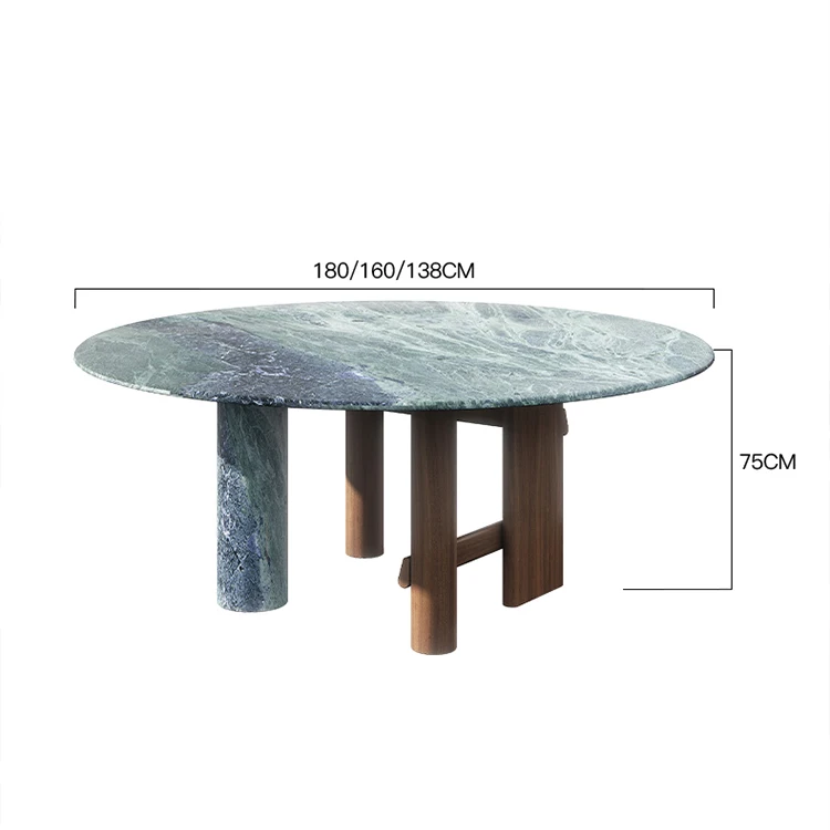 new design wabi sabi dining table set modern turkish green natural marble top round dining table set for 6
