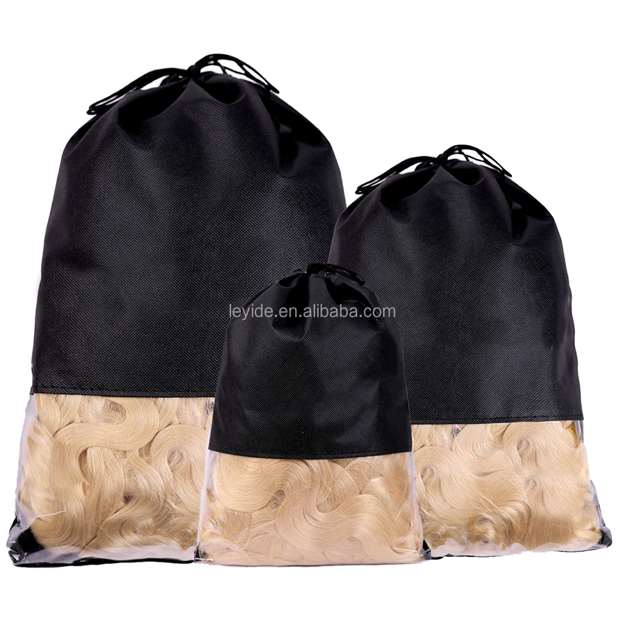 AliLeader Cheap Price Black Pink Color Transparent PVC Wig Storage Bag Non Woven Drawstring For Hair
