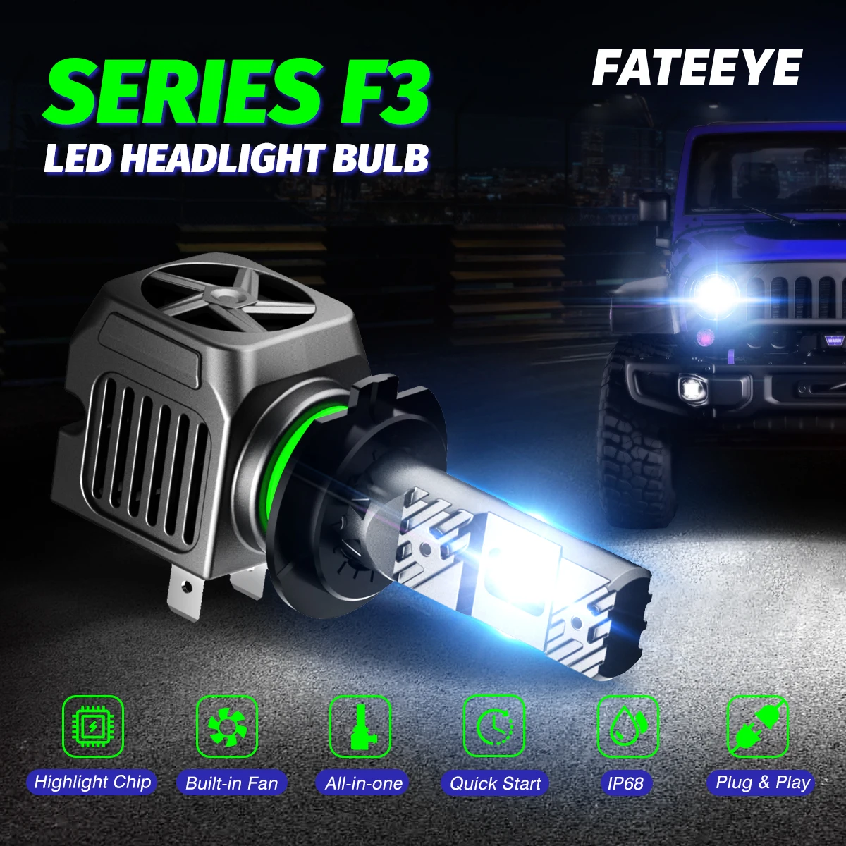 Автозапчасти FATEEYE F3 светодиодные лампы фар 3570 чипы комплекты без вентилятора H7 H11 9005 9006 9012 фары h4