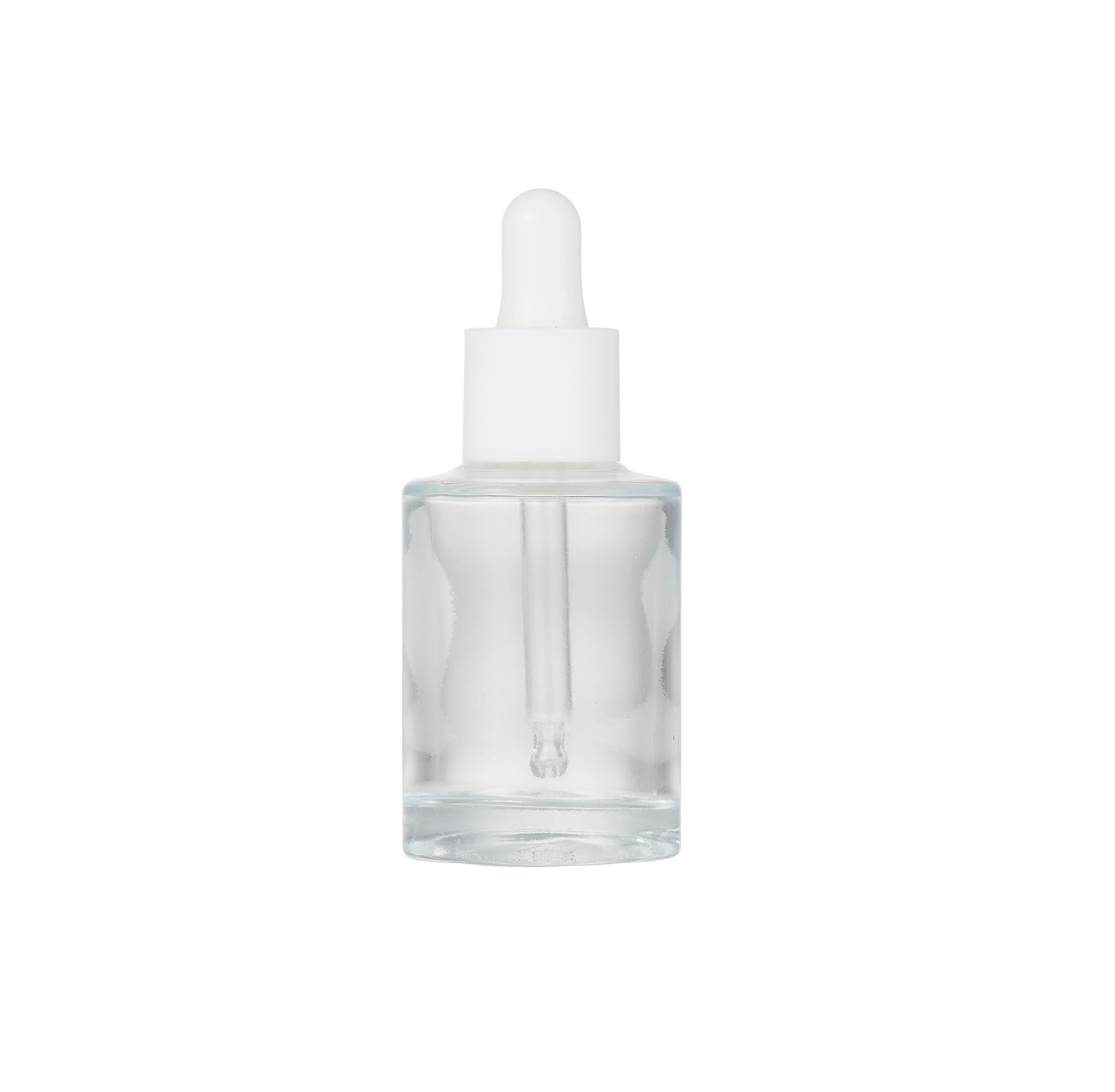 In stock low MOQ 30ml clear face oil  round gold dropper glass bottle