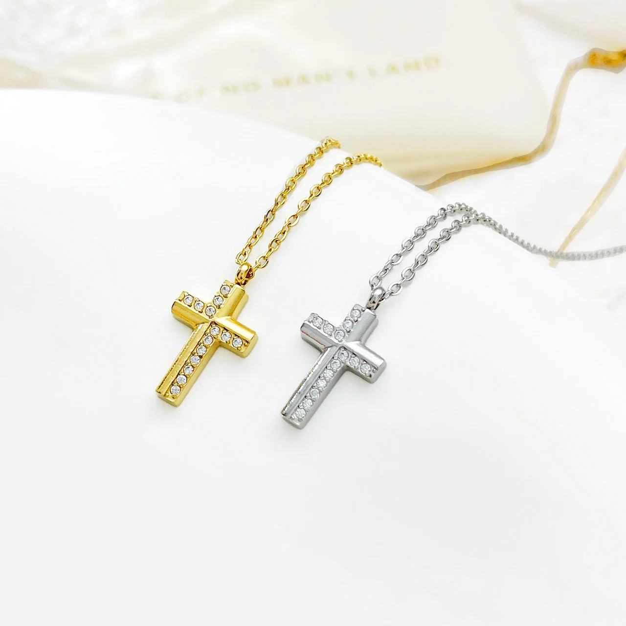 Trendy necklace 2024 stainless steel jewelry zirconia white gold ankh cross princess necklace women