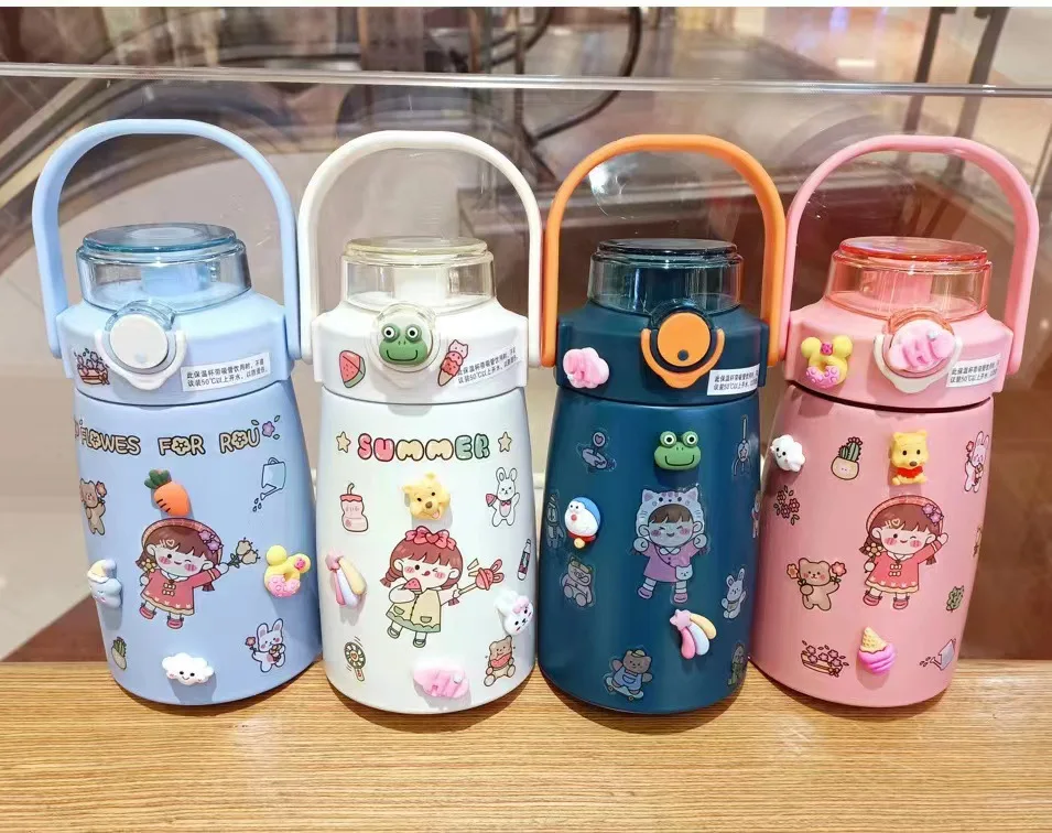 thermal flask sports metal smart iron fo shan sichuan coffee double layer stainless steel baby sippy thermos cup/mug with straw