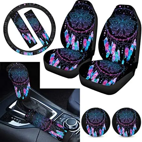 Cross-border automobile printed seat cover Phoenix dog claw pattern coasters hand brake cover 9 sets steering wheel cover Amazon