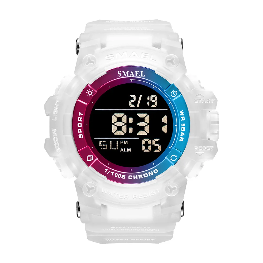 Beautiful colors sports plastic digital watch 50M waterproof chronograph alarm clock men watch