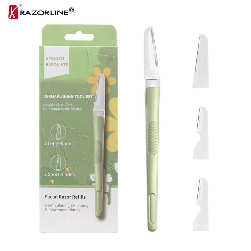 RBW5058 Aluminum Handle Eyebrow Trimmer Kit Facial Razors for Women Eyebrow Shaper Dermaplaning Tool With Cover