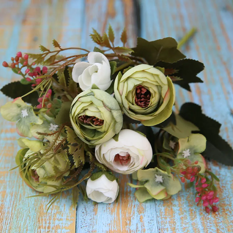 Real Touch Ranunculus Flower Artificial Tea Rose Pink Silk Fabric Wholesale Bundle Flowers for Wedding Decoration
