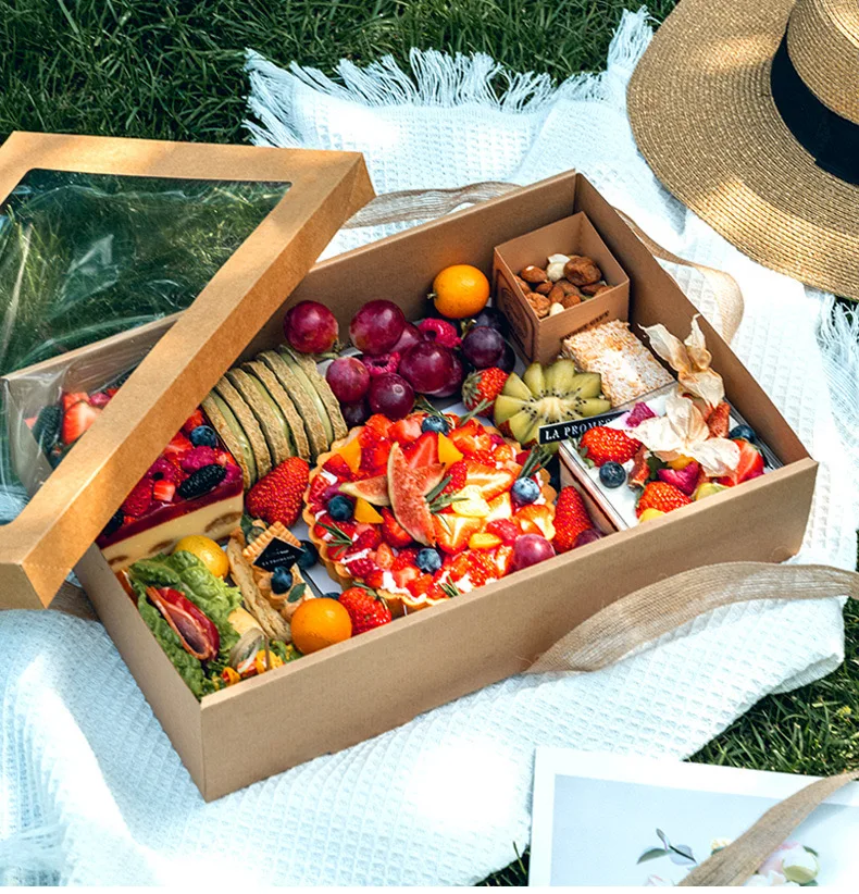 Biodegradable Kraft Paper Lunch Picnic Box big size Fried Chicken Cardboard Picnic Laminated food container