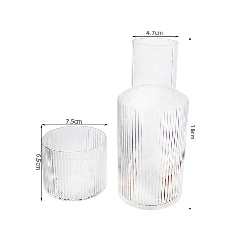Wholesale Borosilicate Glass Bedside Water Cup Clear Ripped Glass Carafe Set