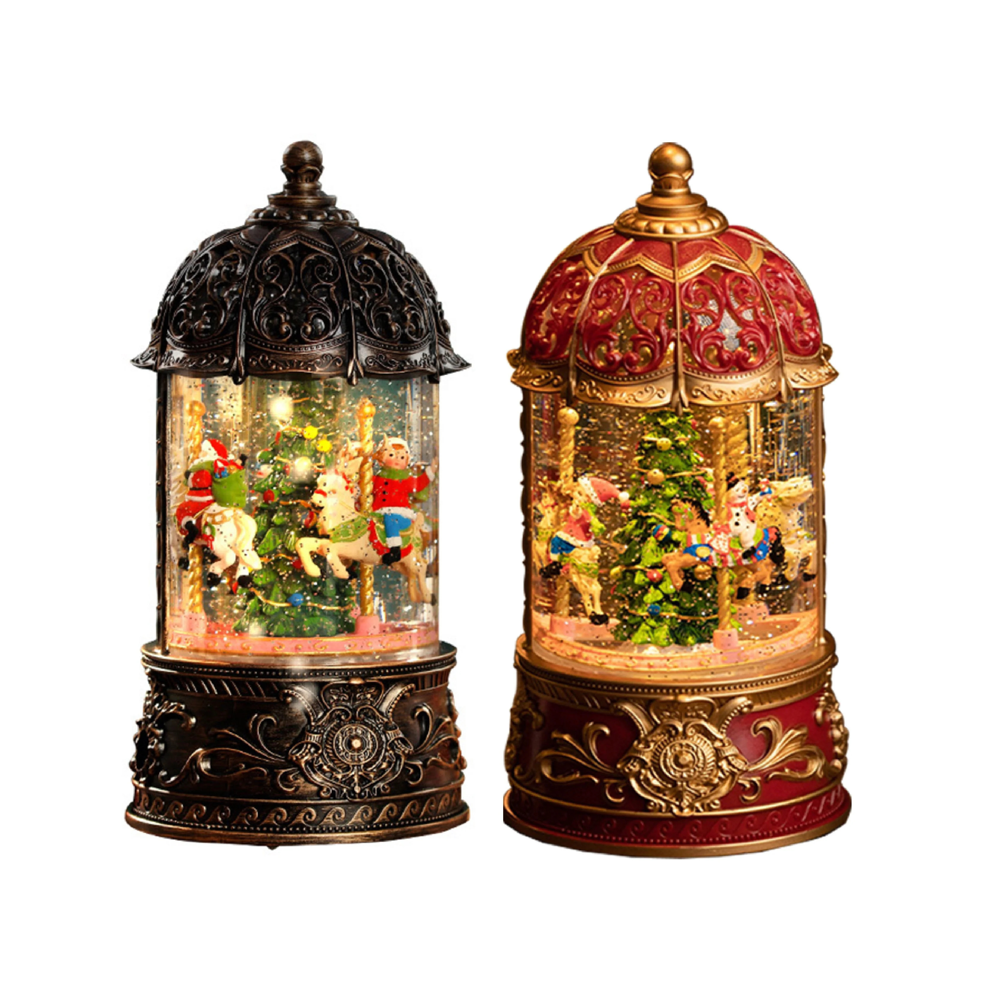 Fashionable Christmas Carousel Lantern Snow Globe Music Box with LED Light Music Creative Indoor Desktop Ornament Home Decor