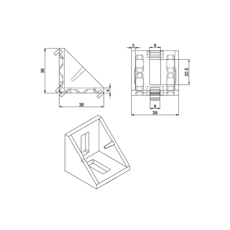 china manufacturer  1035 4040e-8 40*40mm casting aluminium bracket   for aluminum profile in black silver white and grey 4040