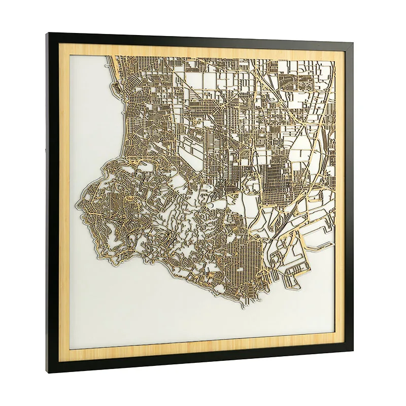 Port of Los Angeles Wooden City maps Housewarming Gift Laser Cut Map Office Decor