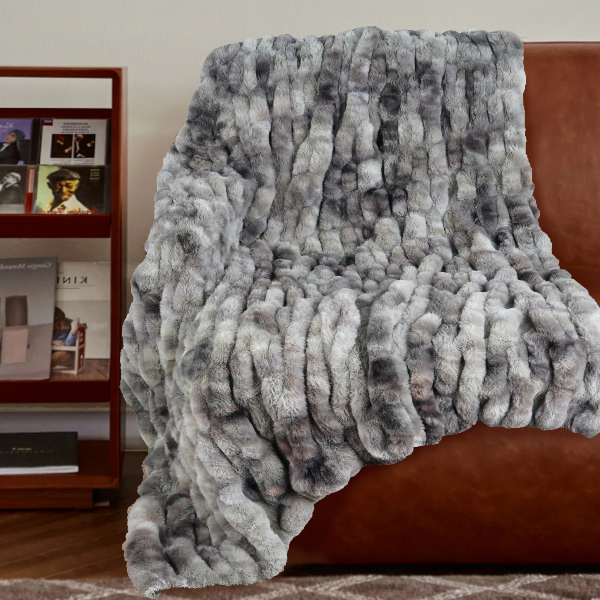 Aoyatex Extra Soft Elastic Tie Dyed Faux Fur Luxury Throw  Thick Ruched Plush  Blankets For Bed Sofa  Decor Winter