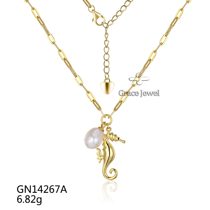 Grace Freshwater Pearl 925 Sterling Silver Gold Plated Cheap Gold Link Chain Princess Necklace