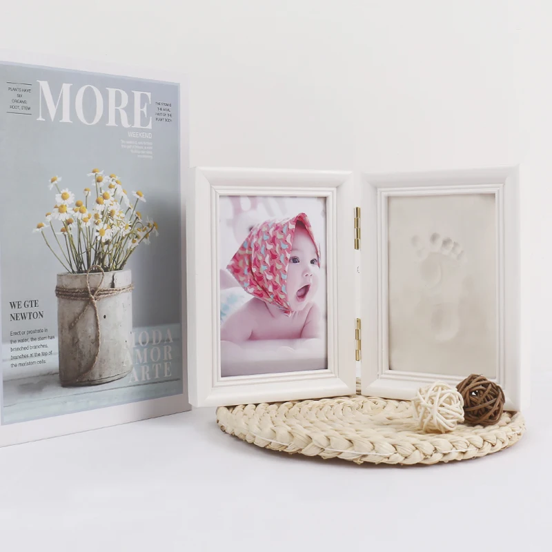 2024Baby baby fingerprint solid wood photo frame set baby souvenir.