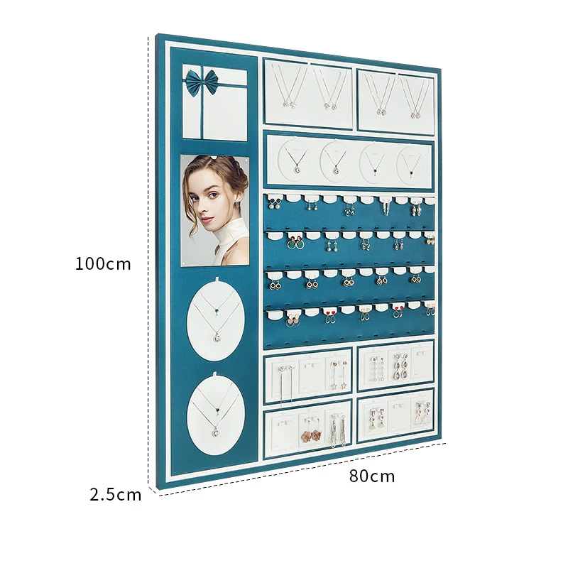 Modern leather jewelry store window accessory display design hanging wall jewelry organizer earring necklace set display prop