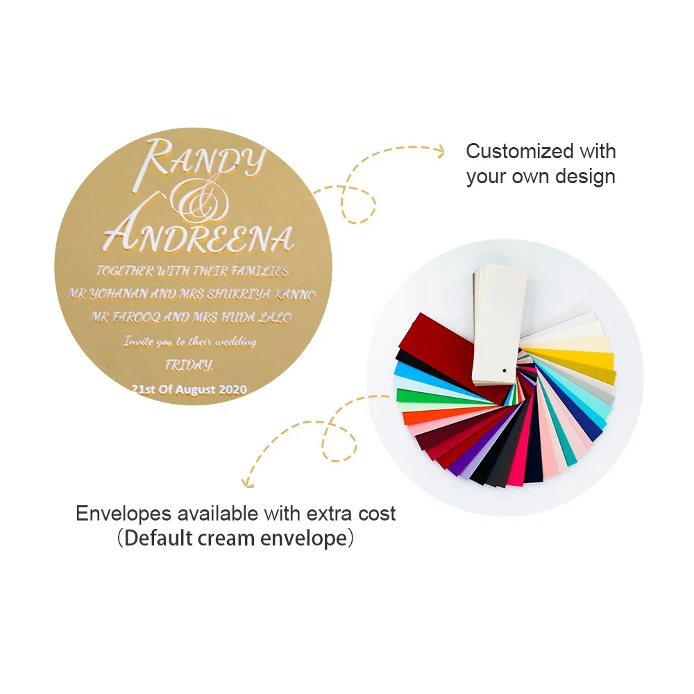 Manufacturer High Grade Clear Gold Mirror Yellow Marriage Wedding Invitation Card In Acrylic