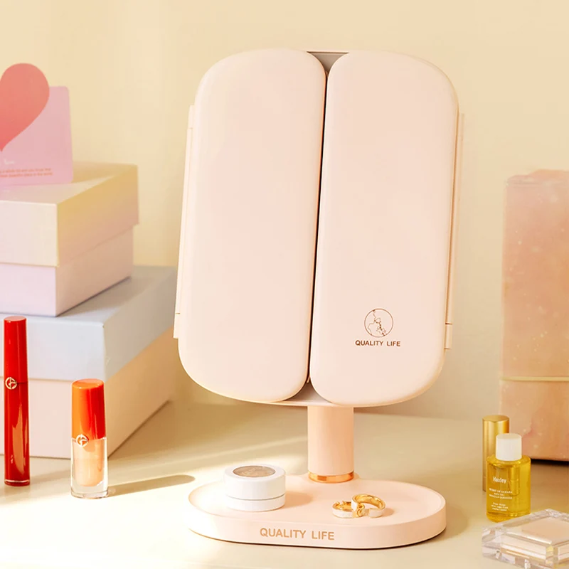 Oem Magnifying Led Makeup Mirror Screen Touch Led Lightes Trifold Magnification Foldable Makeup Mirror Espejo De Maquillaje