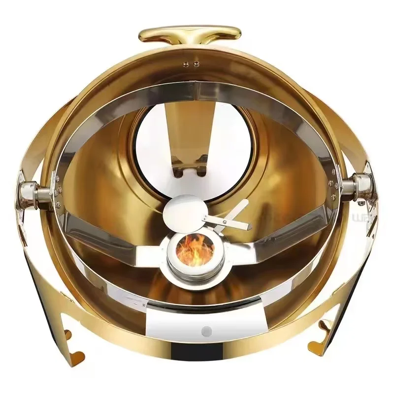 Luxury Large Stainless Steel Chafing Dish Gold 6.5L Big Roll Top Round Catering Chafing Dish Food Warmer
