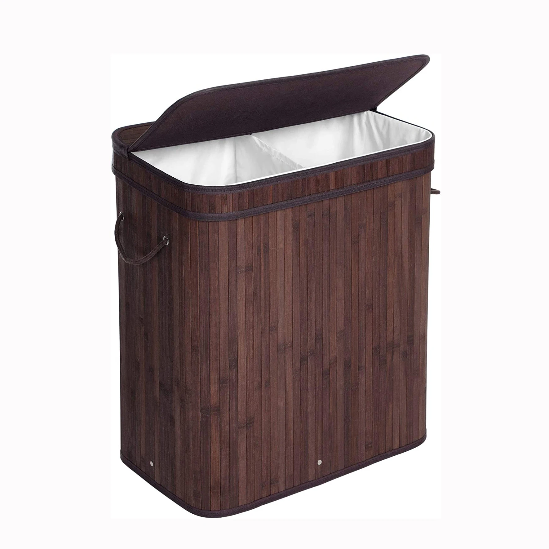 Двойная корзина для белья с крышкой разделенная ручками бамбуковая вкладышем прачечной спальни 100 л B