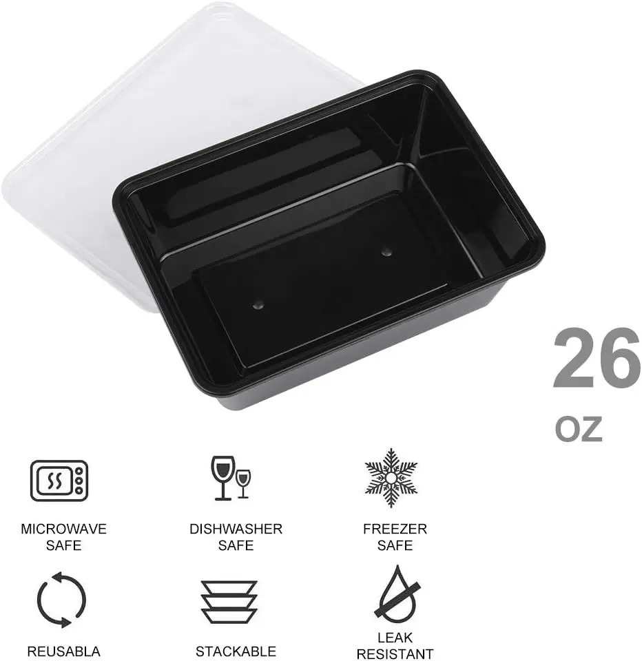 4-compartment 1100ml square plastic food container leakproof microwave safe meal prep with lid clear plastic food containers