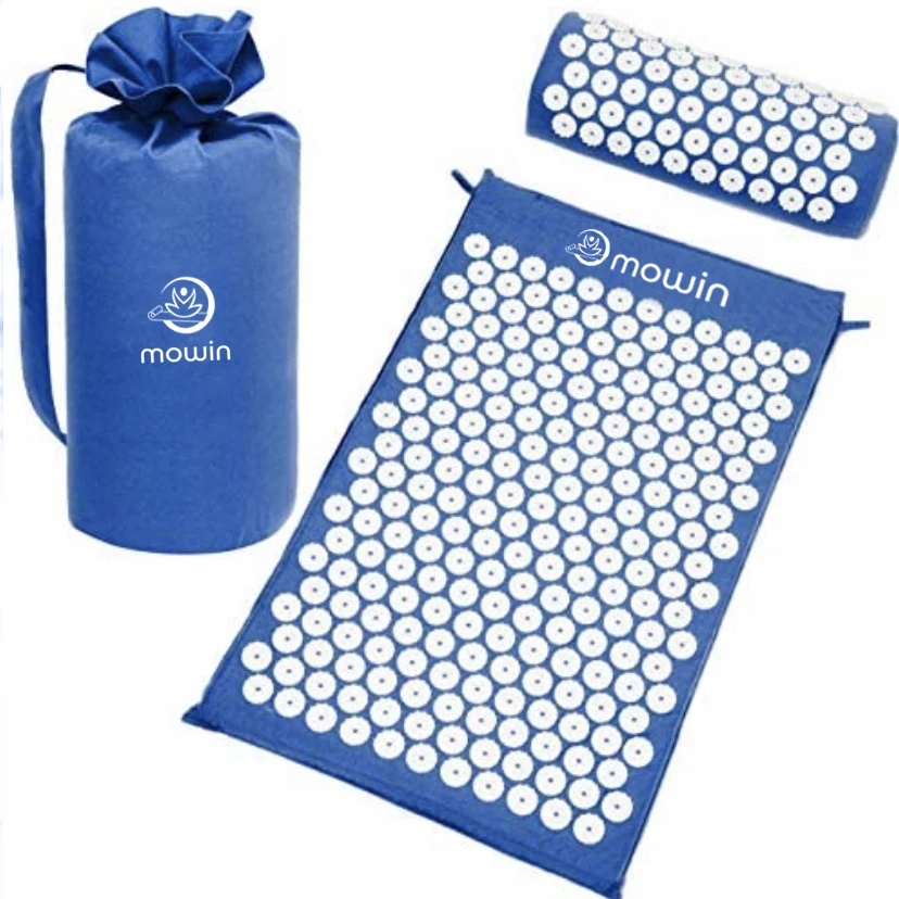 MOWIN Hot Selling Acupressure Mat and Pillow Set Acupuncture Mat Massage Mat Logo Customized Cotton Bag+carton 50piece 66*41cm