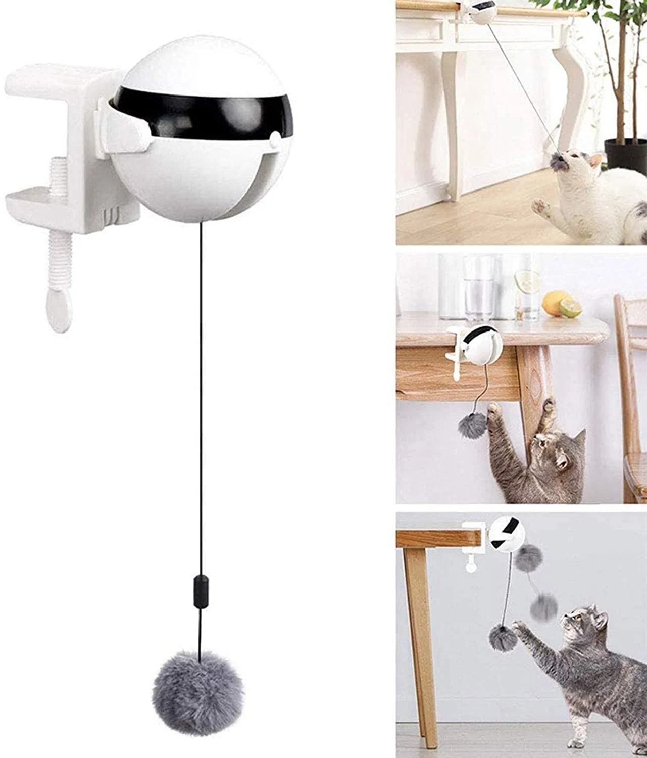 Interactive Smart Automatic Electric Bounce Plush Fishing YOYO Ball Electronic Cat Toy