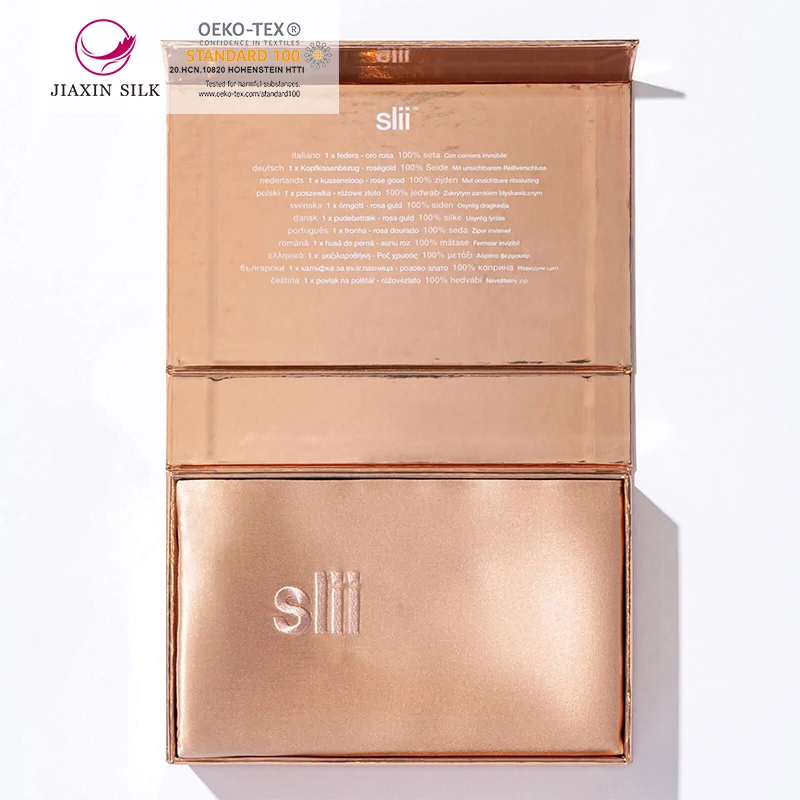 custom box 100% Mulberry silk satin pillowcase double side 19 Momme silk pillow case with zipper