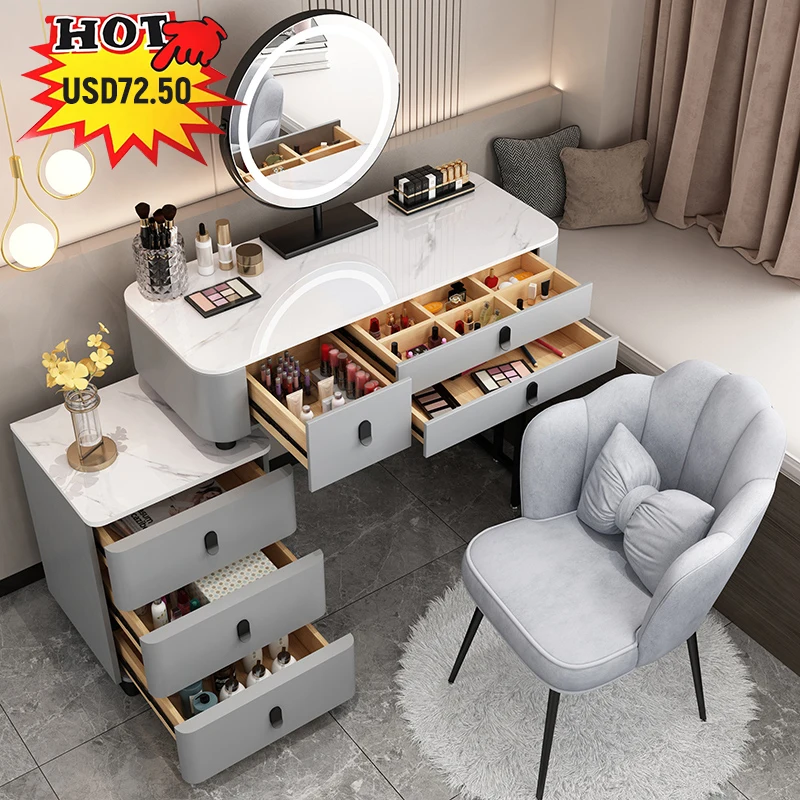 Hot Sale White color makeup mirror vanity makeup table with LED mirror wholesale bedroom furniture