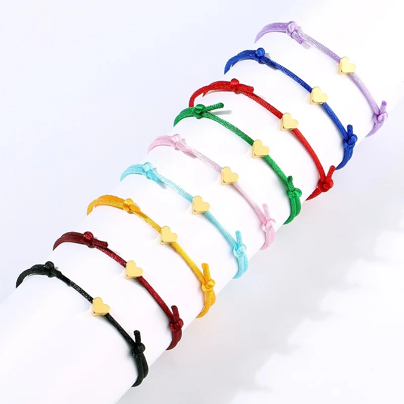 Multicolor Charm Rope Bracelet Women Gold Heart Bracelet Adjustable Cord Bracelet