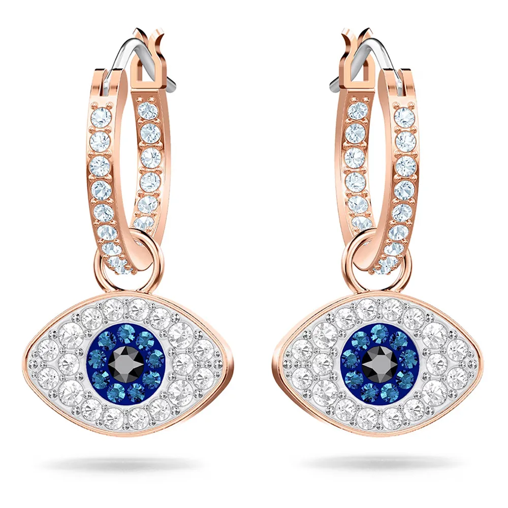 Luxury Stainless Steel Rose Gold Evil Eyes Huggies Hoop Drop Dangle Diamond Earrings Jewelry Women