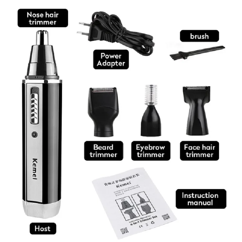 Kemei KM-6630 4 in 1 Rechargeable Painless Eyebrows Beard Hair Clipper Cut Shaver Men Electric Ear And Nose Ear Hair Trimmer