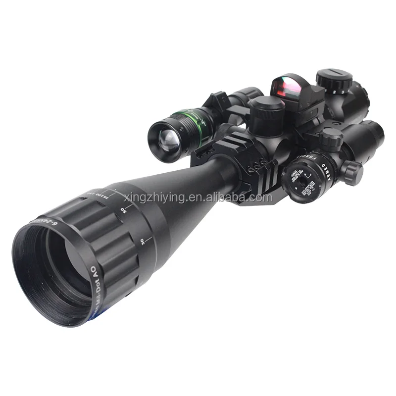 Combo Optical Scope 6-24x50+ Mini Red Dot Sight+Red Laser Sight +Flash Light Hunting Scope  Reflex Sight Scope