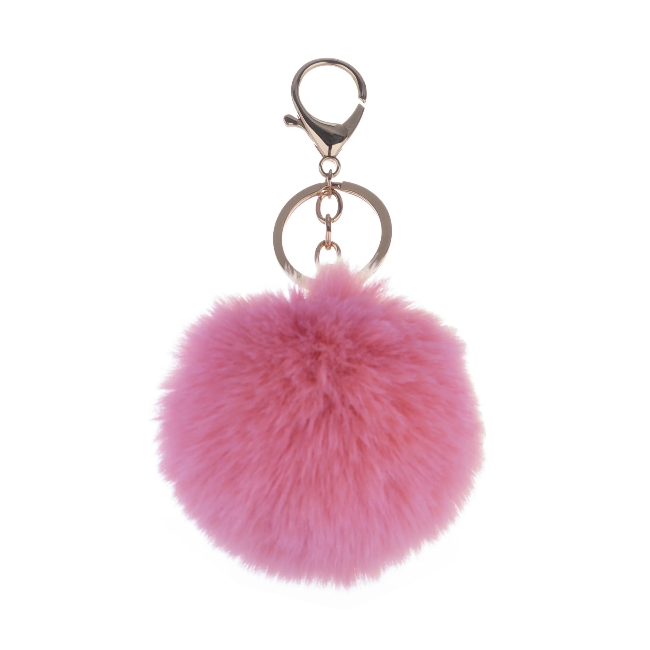  Colorful Customized Metal Chain Fluffy Furry Faux Ball Fur Keychain